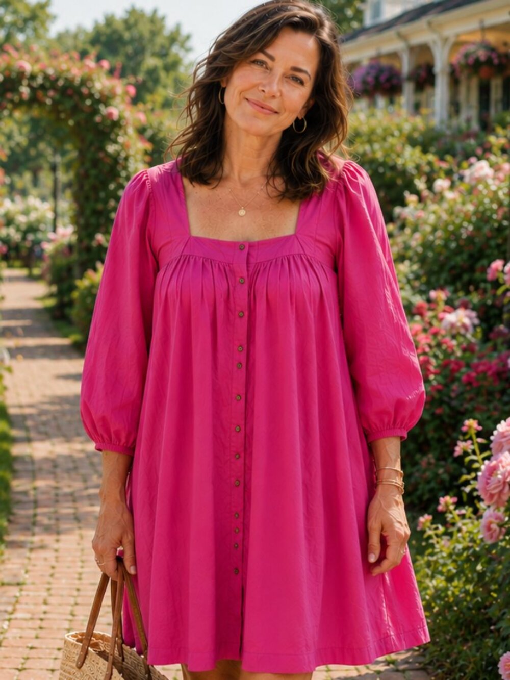 Anthropologie Maeve Tabitha Pink Cotton Button Front Swing Tunic Dress Medium